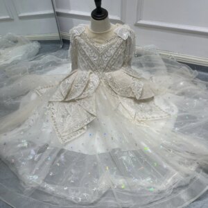 AQ203 Customized Real Picture Flower Girl Dresses For Wedding Party Pearls Beading Puffy Skirt Kids Formal Birthday Party Dress
