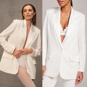Pearl Beaded Women Tuxedo Suits 2 Pieces Elegant Patchwork Lapel Blazer+Pants Customized Wedding Suits Evening Party Prom Outfit