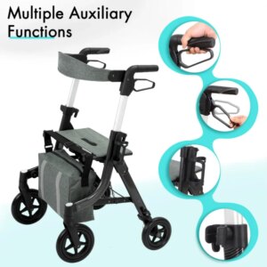 Caremoving Tall Height Lightweight Rollator with Large s, Folding Rollator, Four  Rolling Walker, Black