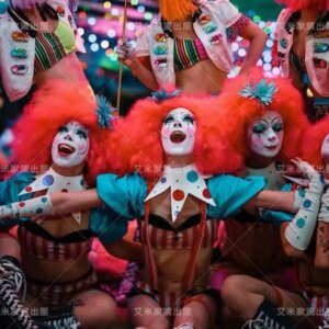 Special Clown dance costumes halloween cosplay Fluffy wig clown circus nightclub GOGO costume