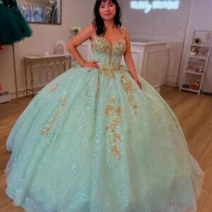 Customized Mint Green Ball Gown Quinceanera Dress Gold Lace Applique Beading Bow Sweet 16 Vestidos De 15 Anos