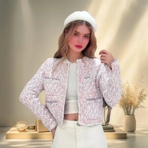 Spring 25-Year-Old Round Neck Colorfulful Knitted Cardigan Top Light-Colorfuled Slim High-Waisted Short Woven Jacket for Women