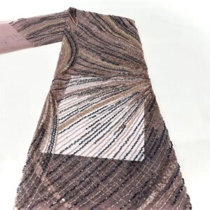African Light Luxury Tulle Laces Fabric 5yards 2024 New High Quality Nigerian Heavy Beaded Sequins Tulle Lace Fabric For Wedding