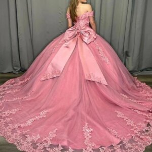 Vintage Blush Pink Prom Dresses Sepcial Occasion Wear Lace Applique Boknot Puffy Birthday Party Quinceanera Dress For 15 16 Girl