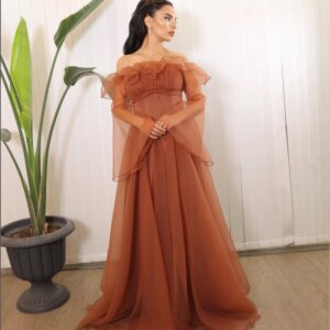2025 Elegant Evening Dresses Long Sleeve Chiffon Off-the-shoulder A-line Wedding Party Dress Turkey Women Formal Evening Gowns