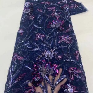 Luxury African Lace Fabric 2025 High Quality Sequins Beads Lace Fabrics For Nigerian Wedding Dresses French Tulle Lace Fabric, X