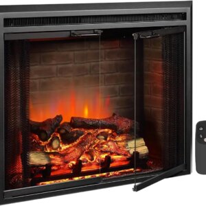 Electric Fireplace Insert with Fire Crackling Sound,750/1500W, Black, 33 1/16 Inches Wide, 25 9/16 Inches High