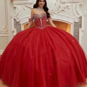 Customized luxury Shiny Red V-neck Quinceanera Dress rhinestone Bow vestidos de 15 Quinceanera 