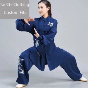 Tai Ji Suit Women’s Winter Embroidered Landscape New Dark Blue for Men Warm Chinese Style Fashion Performance Wear