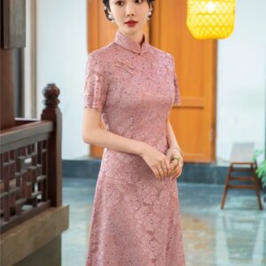 Women’s long slim-fit silk cheongsam mid-length daily wear