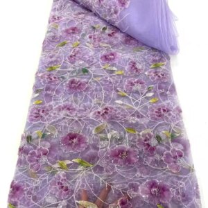 French Beaded Sequins Lace Fabric High Quality 5 Yards Mesh Tulle African Lace Fabric Nigerian Wedding Dress For Women Meters