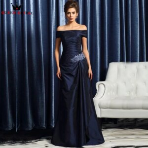 Dark Navy Mother of the Bride Dresses Modern Short Sleeve Off the Shoulder Boat Neck Beaded vestido mae da noiva Custom DT51