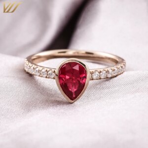 Provence 10K 14K yellow gold wedding ring pear cut lab ruby engagement rings for women bezel classic anniversary gifts party