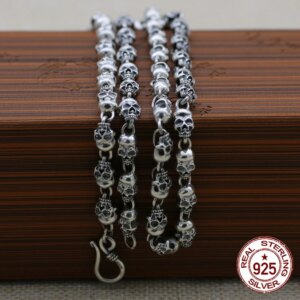 S925 Sterling Silver Necklace National Style Retro Skull Hip Hop Chain Personalized Fashion Accessories Chain Jewelry