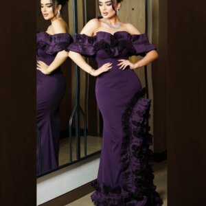 Customized Fashion Jersey Pleat Ruched Trumpet Off-the-shoulder Long Dresses Bespoke Occasion Modern Style Classic