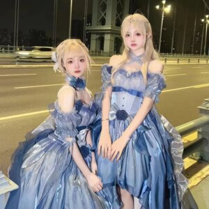 ~Elegant Lolita Gradient Dark Blue Prom Dress Set Meowing and fruity PRE ORDER / 2 months