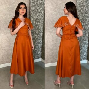 Customized High Quality Sparkle Exquisite Satin Beading A-line V-neck Bespoke Occasion Gown Midi Es