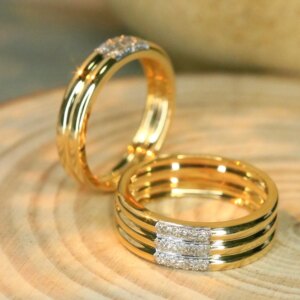 Aazuo Hot Sale Luxury Jewelry 18K Solid Yellow Gold Real Natrual Diamonds 2-3 Lines Ring Gift for Woman Engagement Party Au750