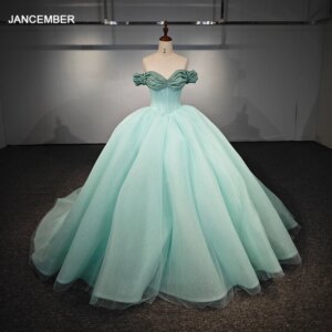 Jancember Green Scoop Short Sleeves Cap sleeve Lace Up Ball Gown Elegant Quinceanera Dresses For Gril Vestidos De Cóctel DY1161