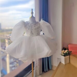 Little Girls Long Sleeve Flower Girl Dress Kids Baby 1st Birthday Children’s Princess  Infant Ball Gowns Baptism Party Dress