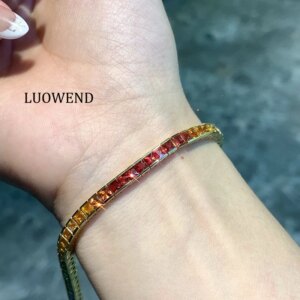 LUOWEND 100% 18K Yellow Gold Bracelet Women 8.5carat Natural Color Sapphire Bracelet Luxury Rainbow Design High Party Jewelry