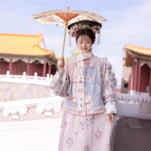 Hanfu woman printed ancient dress cheongsam two-piece set travel shoot clothing