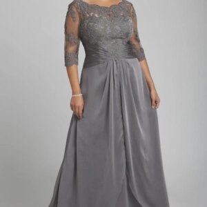 Plus Size Grey Lace Mother of the Bride Dress Half Sleeve Scoop Neck Floor Length Ladies Evening Gowns Mother of Groom Formal