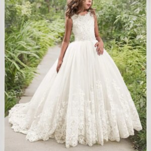 Flower Girl Dress Girls Dresses for Party and Wedding Princess Lilac Long Girls Pageant Dresses Kids Prom Puffy Tulle Ball Gown