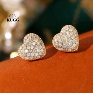 KUGG 100% 18K White or Yellow Gold Earrings Women 0.56carat Real Natural Diamond Stud Earrings Elegant Heart Shape Wedding Party