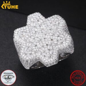 TUHE Unisex Iced Out Snowflake Ring S925 Silver VVS1 Moissanite For Men Hip Hop Jewelry