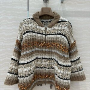 Rich luxurious sequinned cashmere women’s zipped cardigan