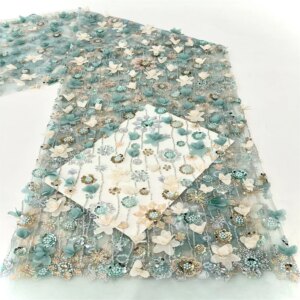 2024 New African Nigerian Exquisite 3D Flower Sequins Beadsd Lace Fabric High Quality French Bride Party Wedding Sewing Dress