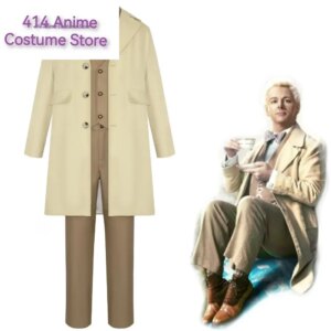 Angel Aziraphale Brown Jacket Pant White Shirt Suit Beige Trench Coat Party Carnival Halloween Cosplay Costume