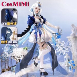 CosMiMi Game Genshin Impact Furina Cosplay Costume Aquamarine Alice Gorgeous Sweet Dress Carnival Party Role Play Clothing S-XL