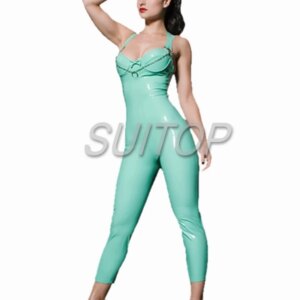 Women’s laker blue  sexy rubber latex catsuit with underwire high quanlity