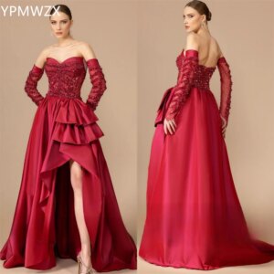 Customized Prom Gown Formal Evening Dress Women YPMWZX Strapless Ball Hi-Lo Length Skirts Layered Draped Bead Bespoke Occasion D