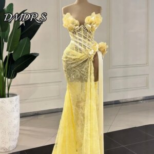 DMDRS Strapless Evening Dress 2025 Floral Applique High Slit Party Gown Charming A-line Beaded Floor-Length Party Dresses Custom