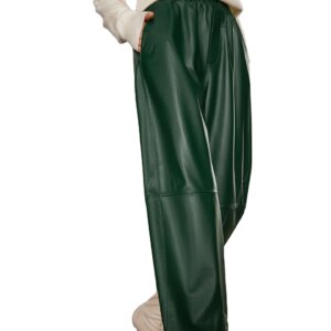 Hot Sale Fashionable Green Black Khaki Solid Color Casual Woman Real Leather Pants Wholesale