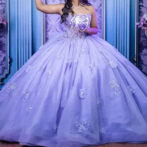 Customized Lilac Ball Gown 15 Quinceanera Dress 3D Floral Birthday Party Gown Applique Vestidos De 15 Anos Plus
