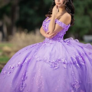 Customized Shiny Lavender Purple Off Shoulder Quinceanera Dress Lace applique crystal 3D flower vestidos de 15 Quinceanera