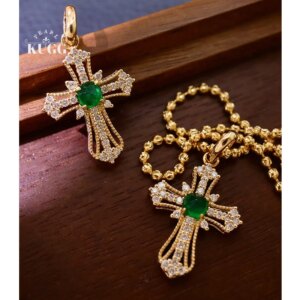 KUGG 100% 18K White/Yellow Gold Necklace Vintage Cross Pendant Natural Diamond&Emerald Gemstone Necklace High Party Jewelry