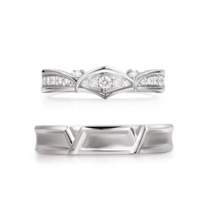Exquisite Designer Handcrafted Curtain-Style 18K/14K Gold Couple Rings, Unique & Luxurious Wedding/Engagement Bands for