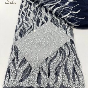Fashion Elegant French Beads Tulle Lace Hot Sale High Quality African Nigerian Sequins Beaded Mesh Lace For Evening Party Dress