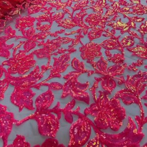 5 Yards Mesh Fluorescent Sequined Flower Embroidered Cloth Dress Skirt Wedding Fabric