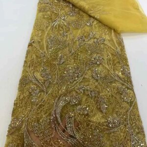 African Tulle Lace Fabric With Sequines Beaded 2025 High Quality French Mesh Lace Fabrics For Women Wedding Party Dresses Sewing