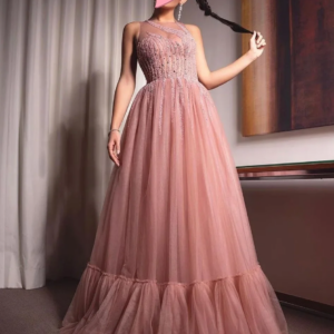 customized Europe Elegant Evening Dresses Pink Prom Dress Beading Princess Customized Formal Occasion Evening Party Gowns