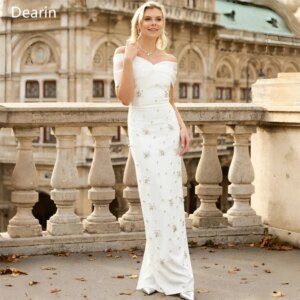 Customized Formal Dress Prom Women Dearin Off-the-shoulder Column Floor Length Skirts Shirred Tulle Bead Bespoke Occasion Dresse