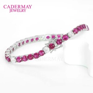 Fashion Jewelry Real 925 Silver Lab Ruby Tennis Bracelet 5mm Lab Ruby Mixed D VVS Moissanite Tennis Bracelet Fine Jewelry