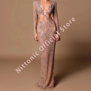 Elegant V-Neck Sequined Beading Cut-Out Mermaid Formal Evening Dresses Birthday Party Prom Gowns Customized