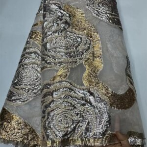 Gold Brocade Lace Fabric 2024 High Quality Jacquard Organza Fabric African Damask Lace Fabric 5yards Evening Dresses for Women